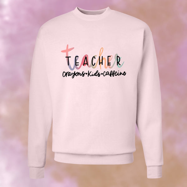 Teacher Crayons Kids Caffeine Crewneck Sweatshirt