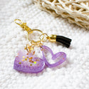 Double Purple & Gold Heart Keychain
