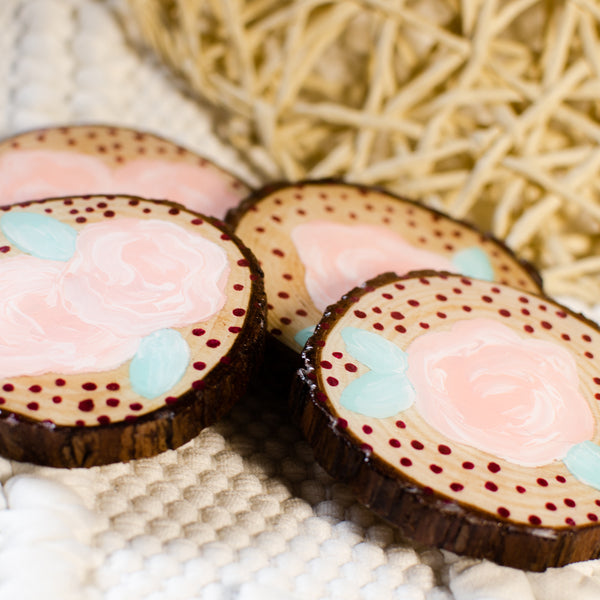 Hand Painted Pink Rosewood Coasters