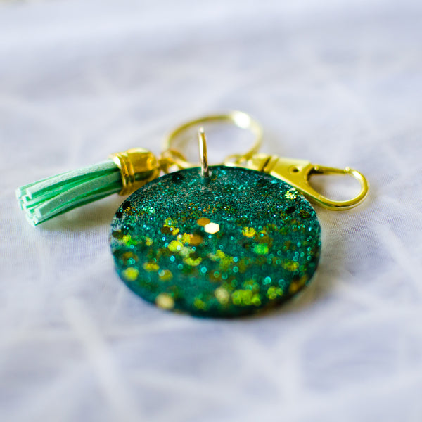 Green & Gold Sparkle Keychain