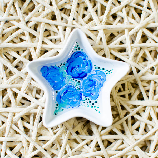 Blue Flowers Ceramic Jewelry Dish