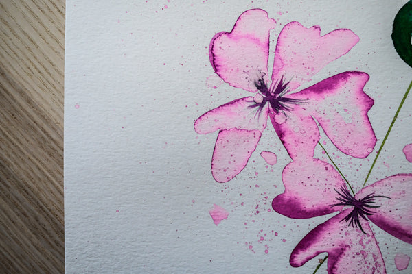 Splatter Pink Flower - Original Watercolor