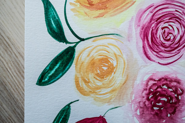 Yellow & Pink Floral - Original Watercolor